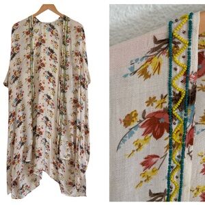 Lovestitch Floral Cream Beaded Kimono Cardigan New Festival Boho Duster Fairy